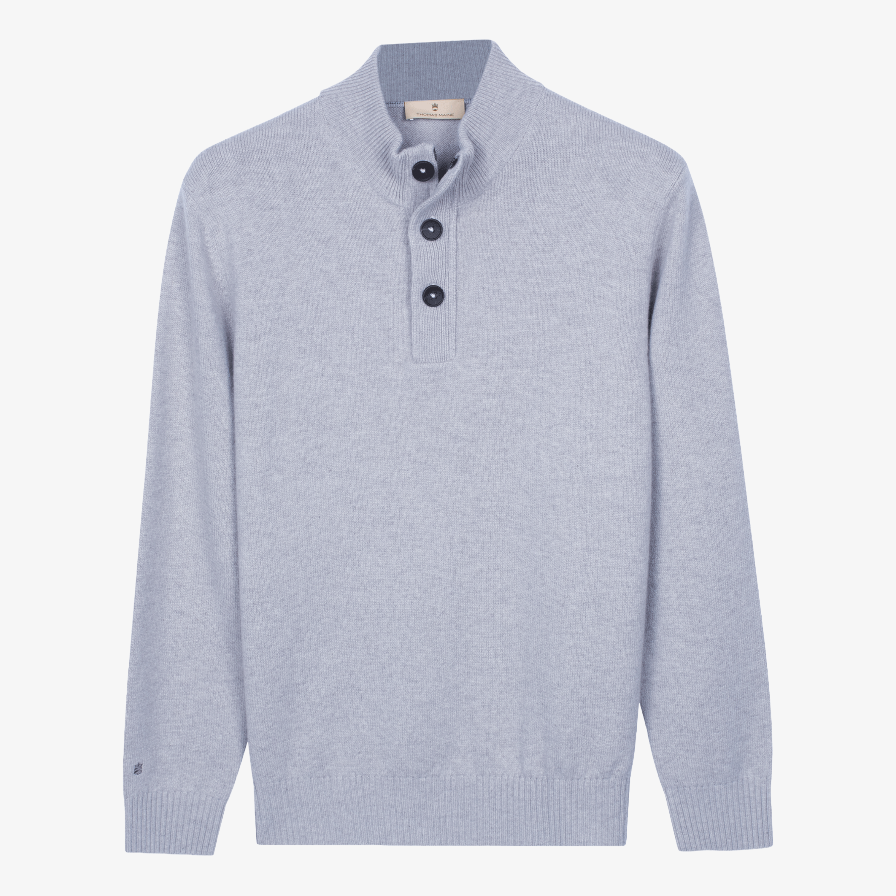 Thomas Maine Lambswool Half Zip Button Up Jumper - Light Grey