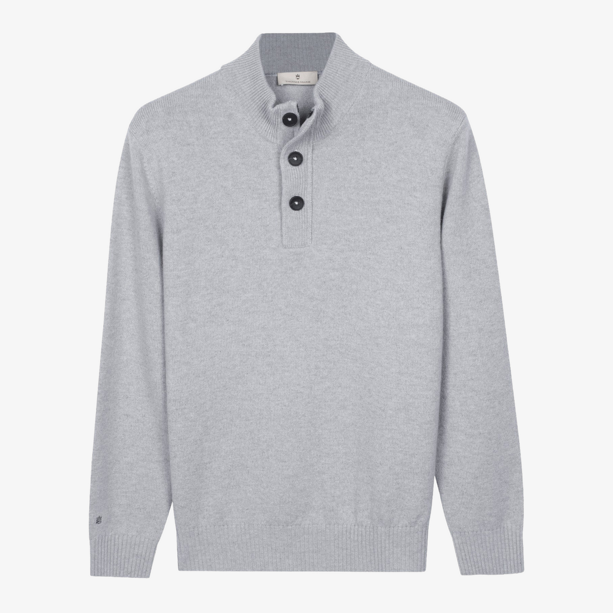 Thomas Maine Lambswool Half Zip Button Up Jumper - Light Grey