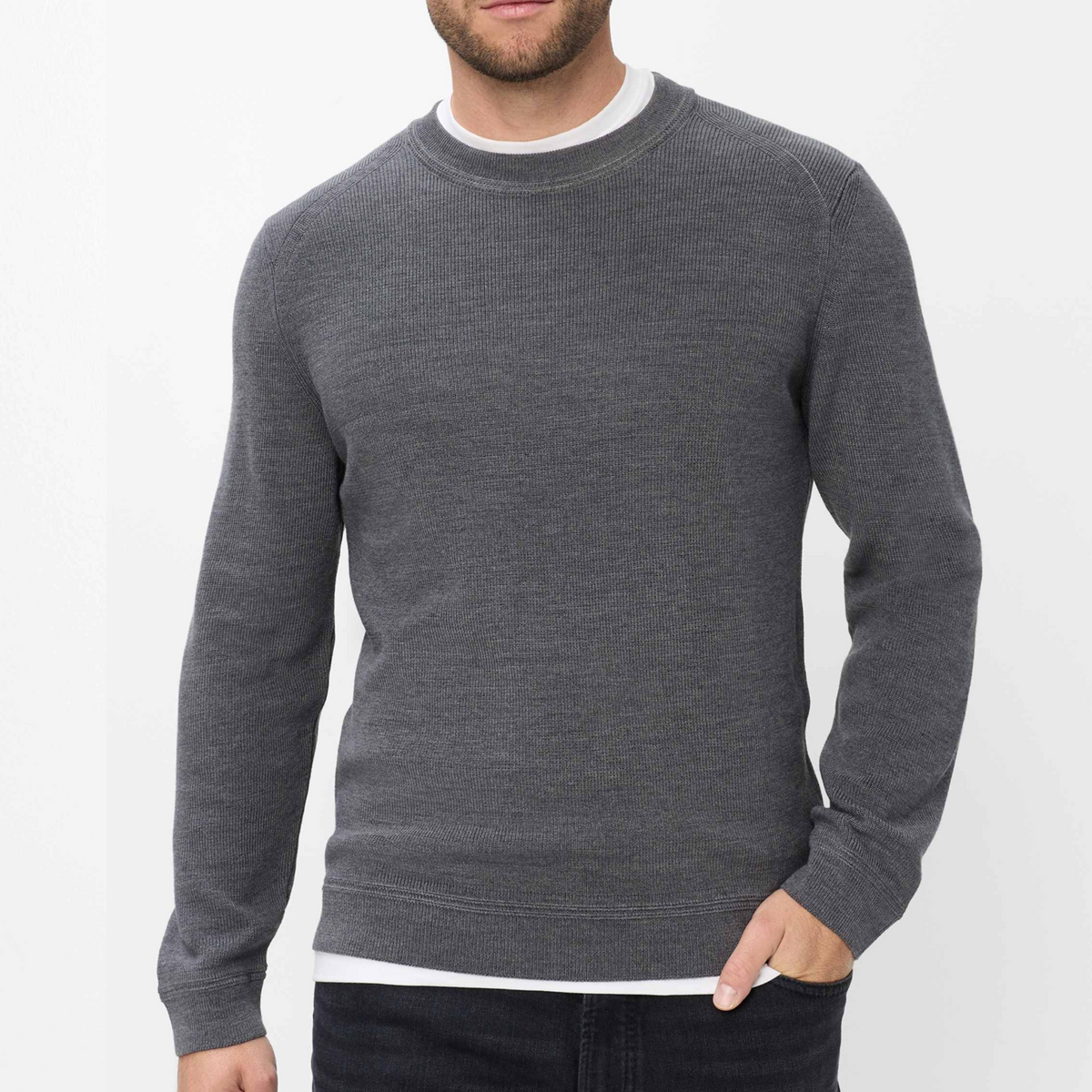 Brax Roy Cotton-Wool Crew Neck Jumper - Elephant Grey