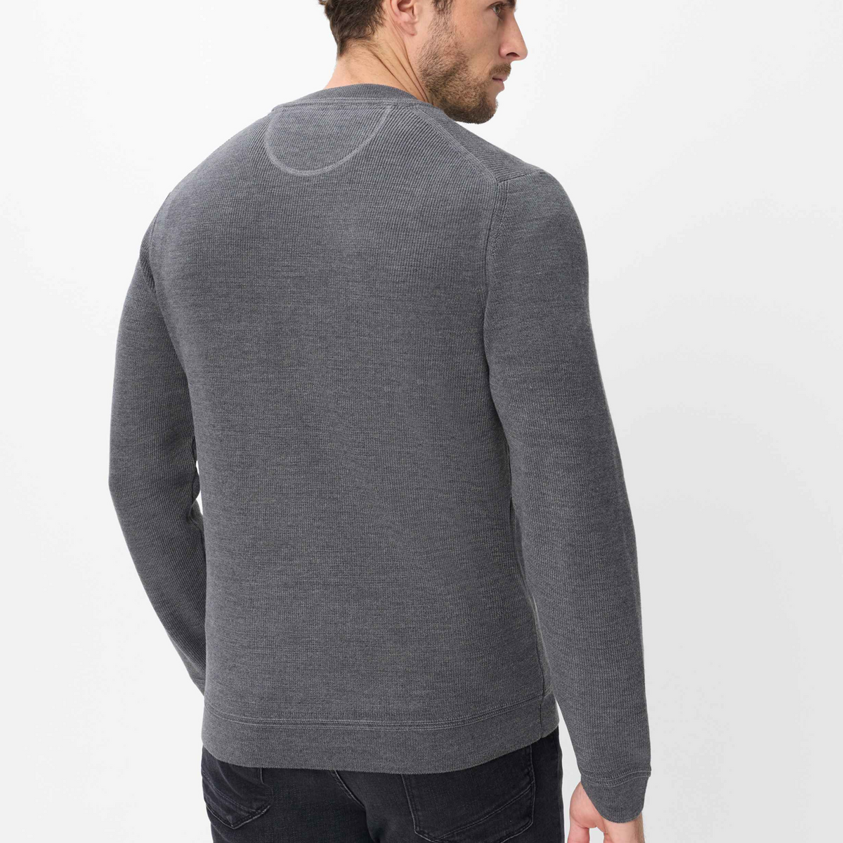 Brax Roy Cotton-Wool Crew Neck Jumper - Elephant Grey
