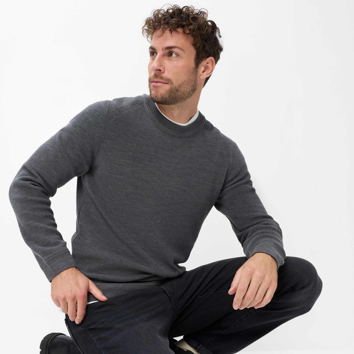 Brax Roy Cotton-Wool Crew Neck Jumper - Elephant Grey