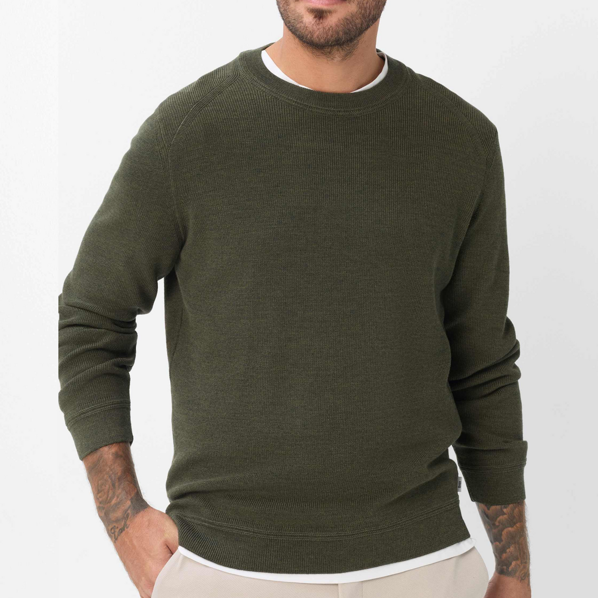 Brax Roy Cotton-Wool Crew Neck Jumper - Deep Jungle
