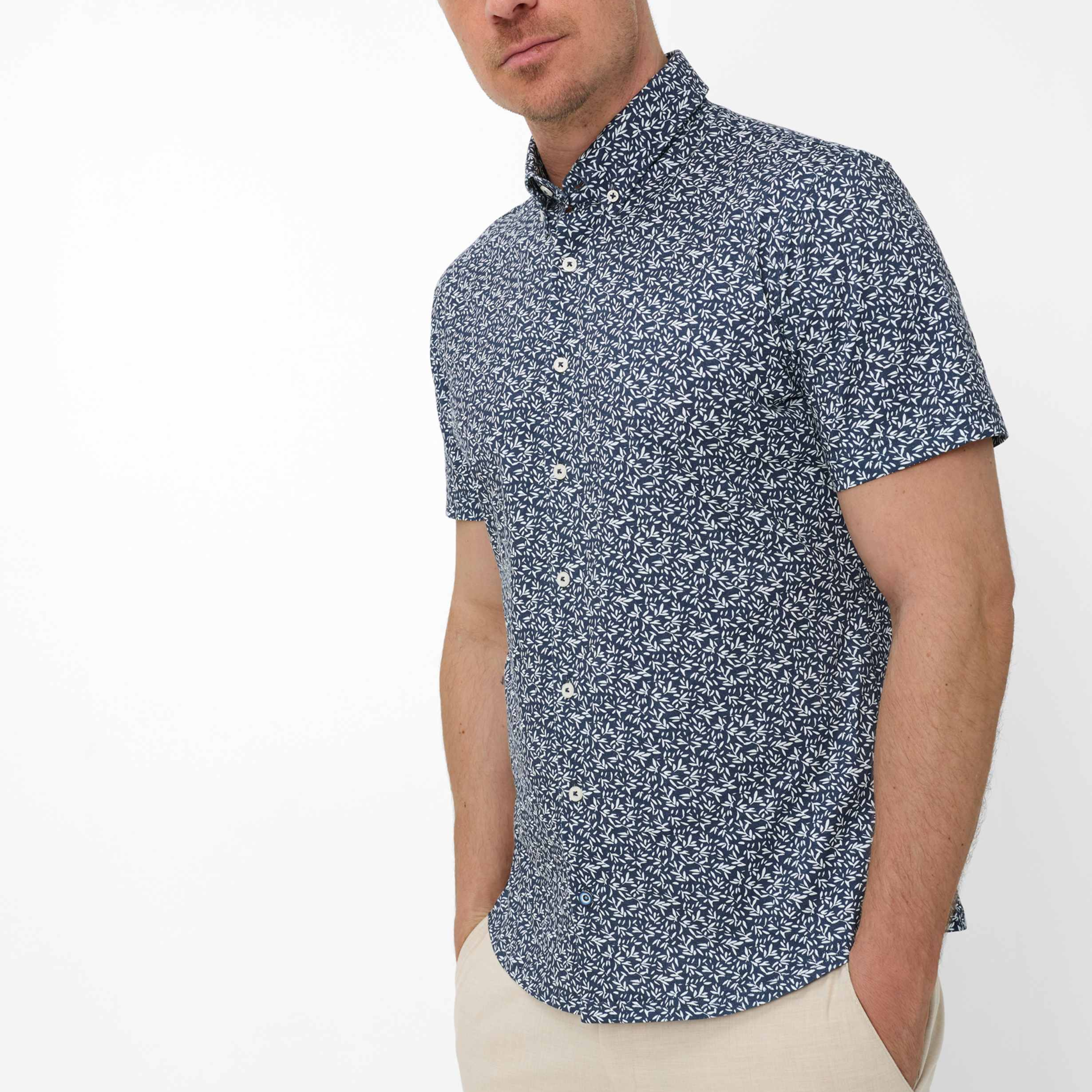 Brax Dan Printed Short Sleeve Shirt - Navy