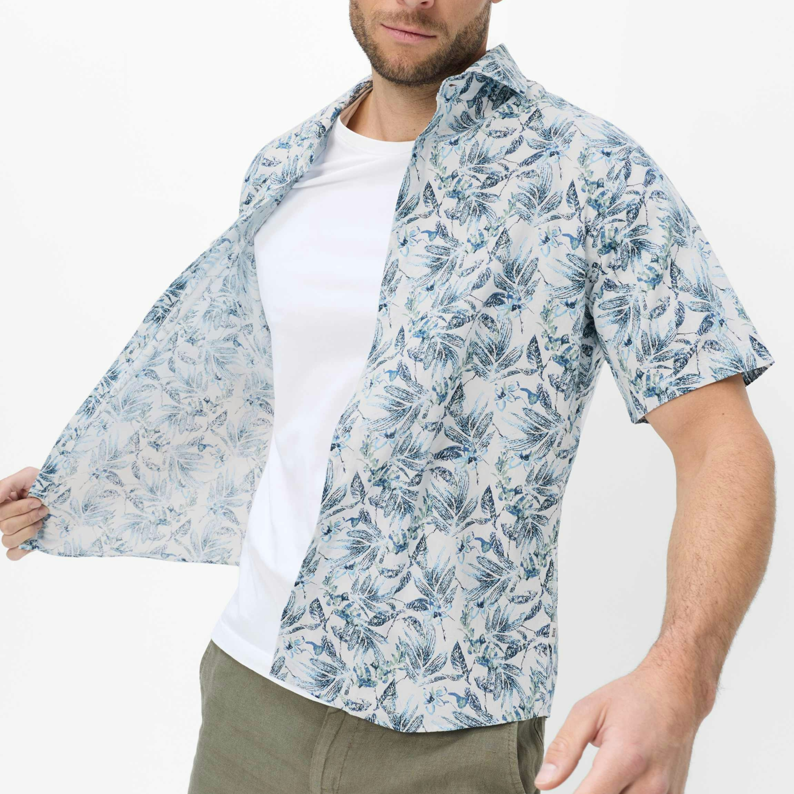 Brax Hardy P Printed Short Sleeve Shirt - Green