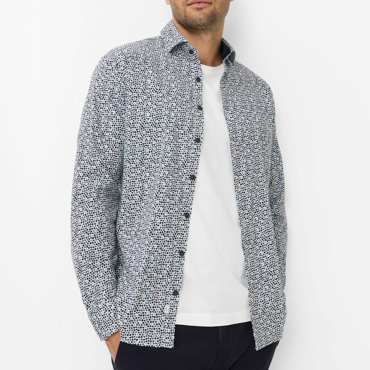 Brax Harold Small Print Shirt - Burnt Olive
