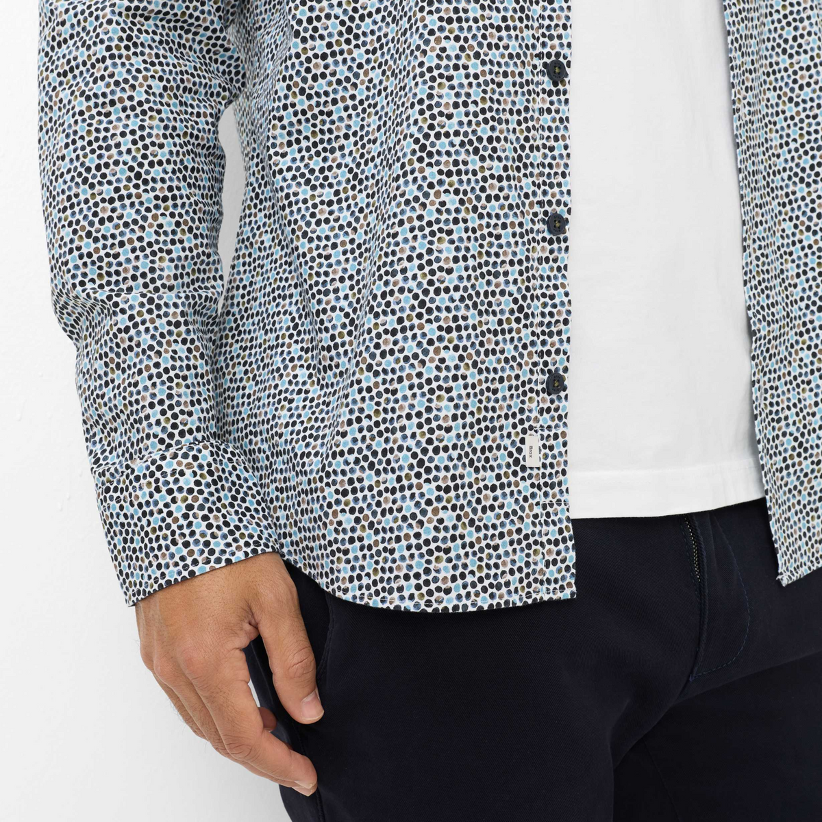 Brax Harold Small Print Shirt - Burnt Olive