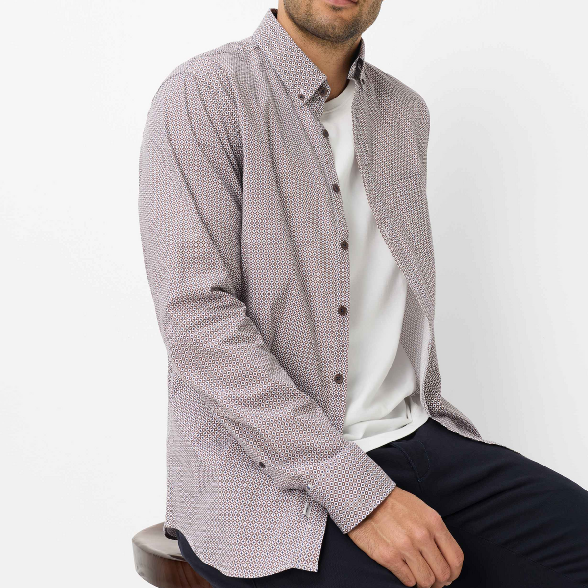 Brax Daniel Geometric Print Shirt - Cappuccino