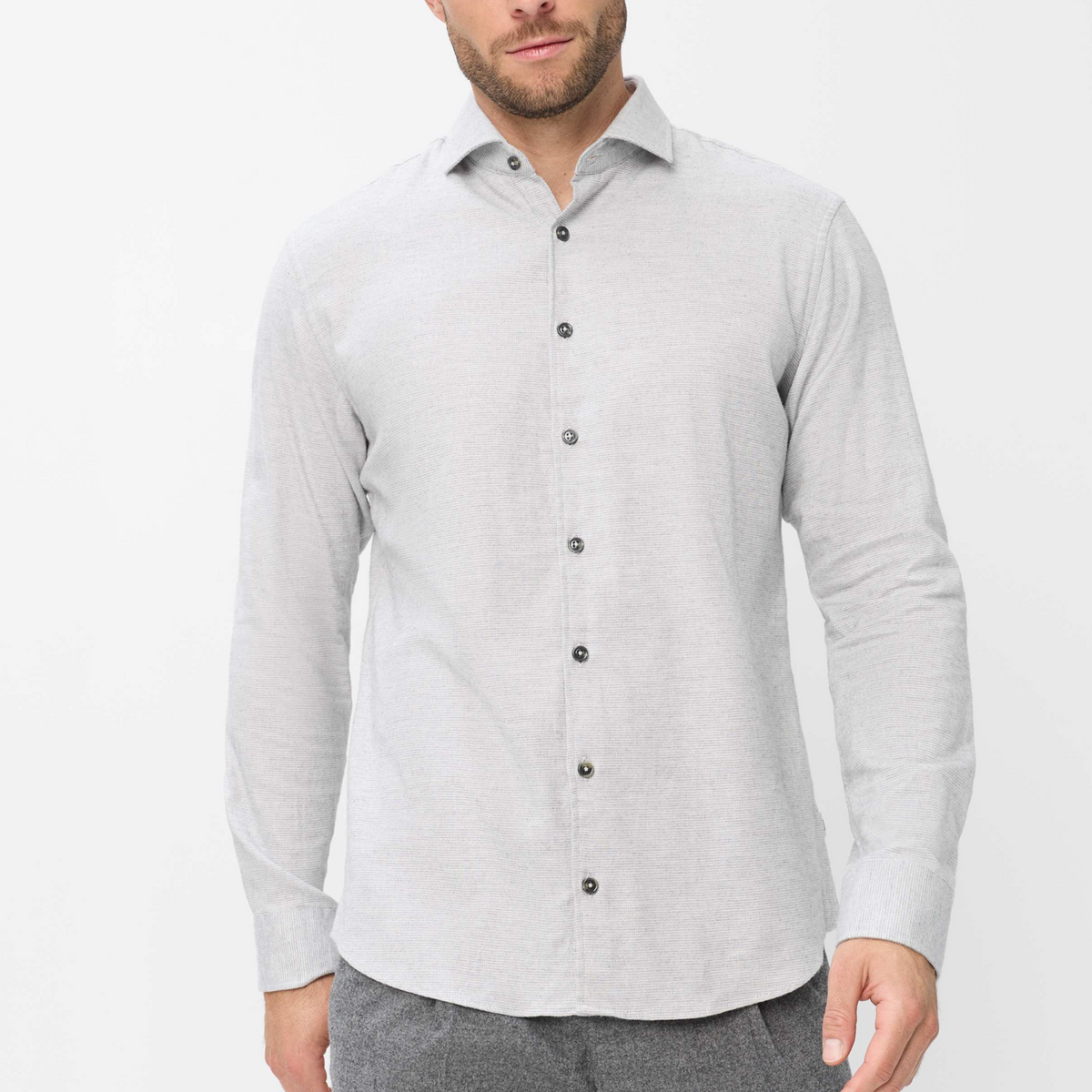 Brax Harold Cotton Flannel Shirt - Light Grey
