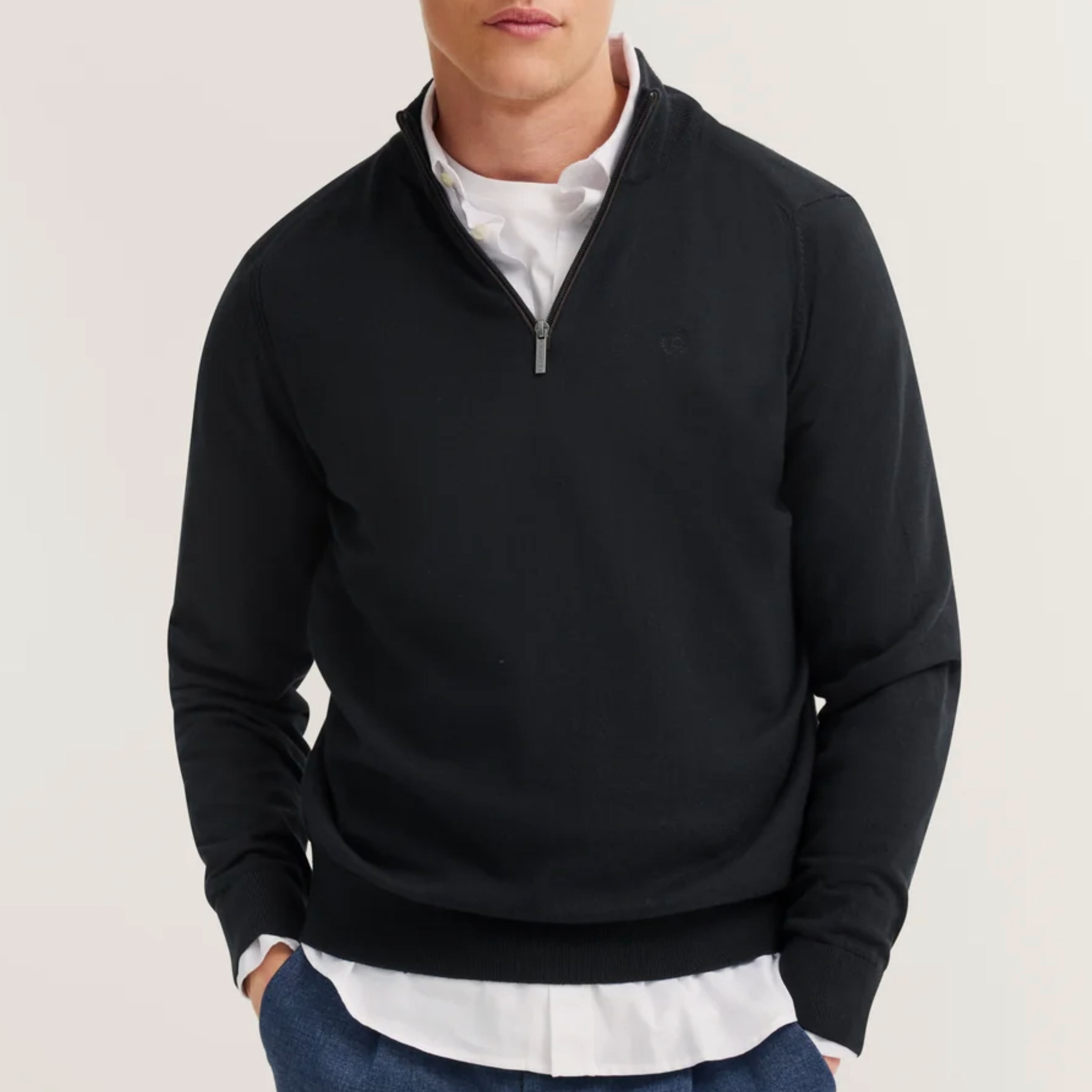 Bugatti Cotton Half Zip Knitted Jumper - Dark Navy