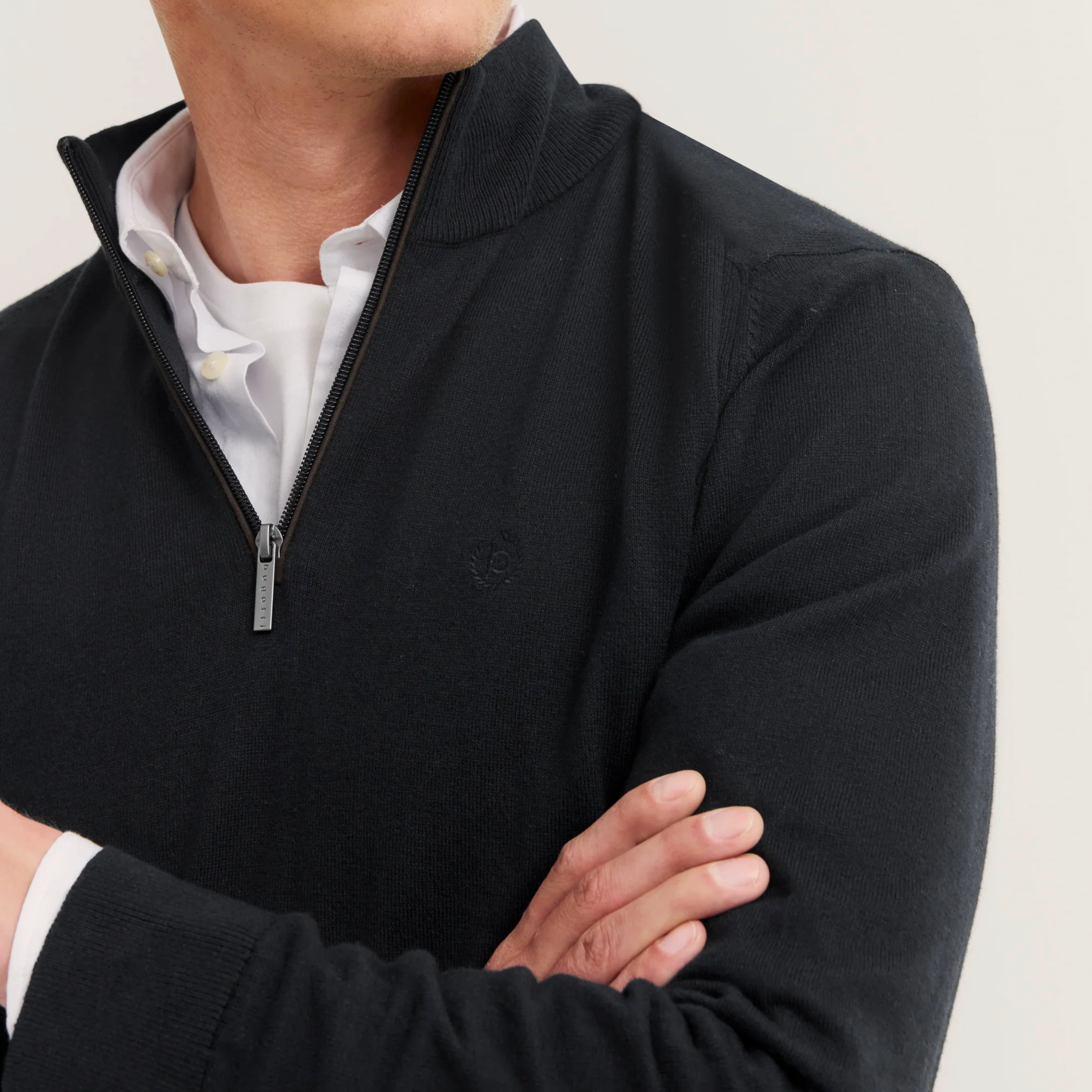 Bugatti Cotton Half Zip Knitted Jumper - Dark Navy