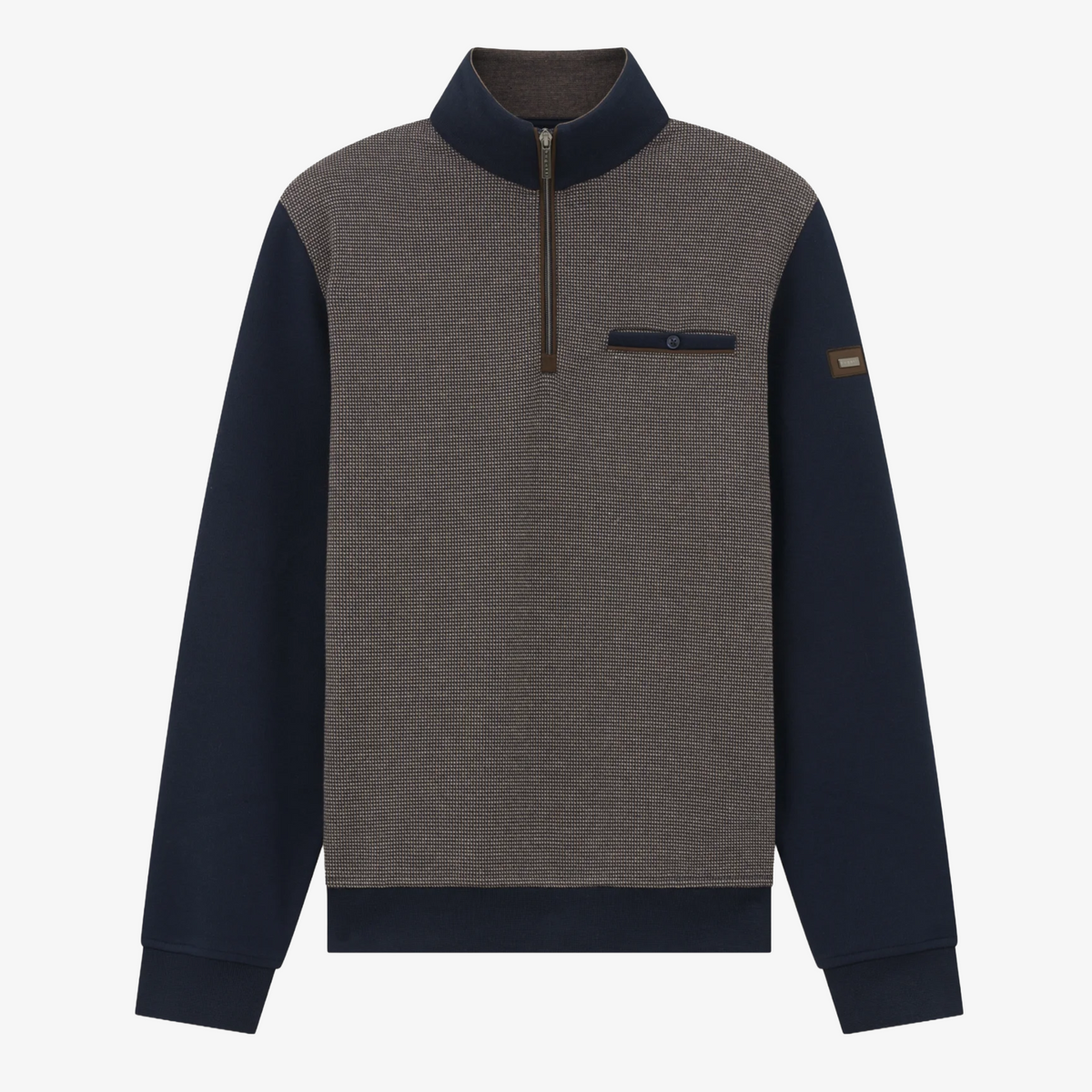 Bugatti Half Zip Contrast Jersey Sweatshirt - Taupe