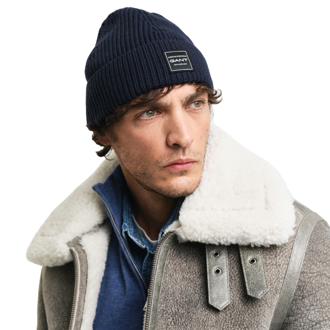 Gant Cotton Ribbed Beanie - Navy