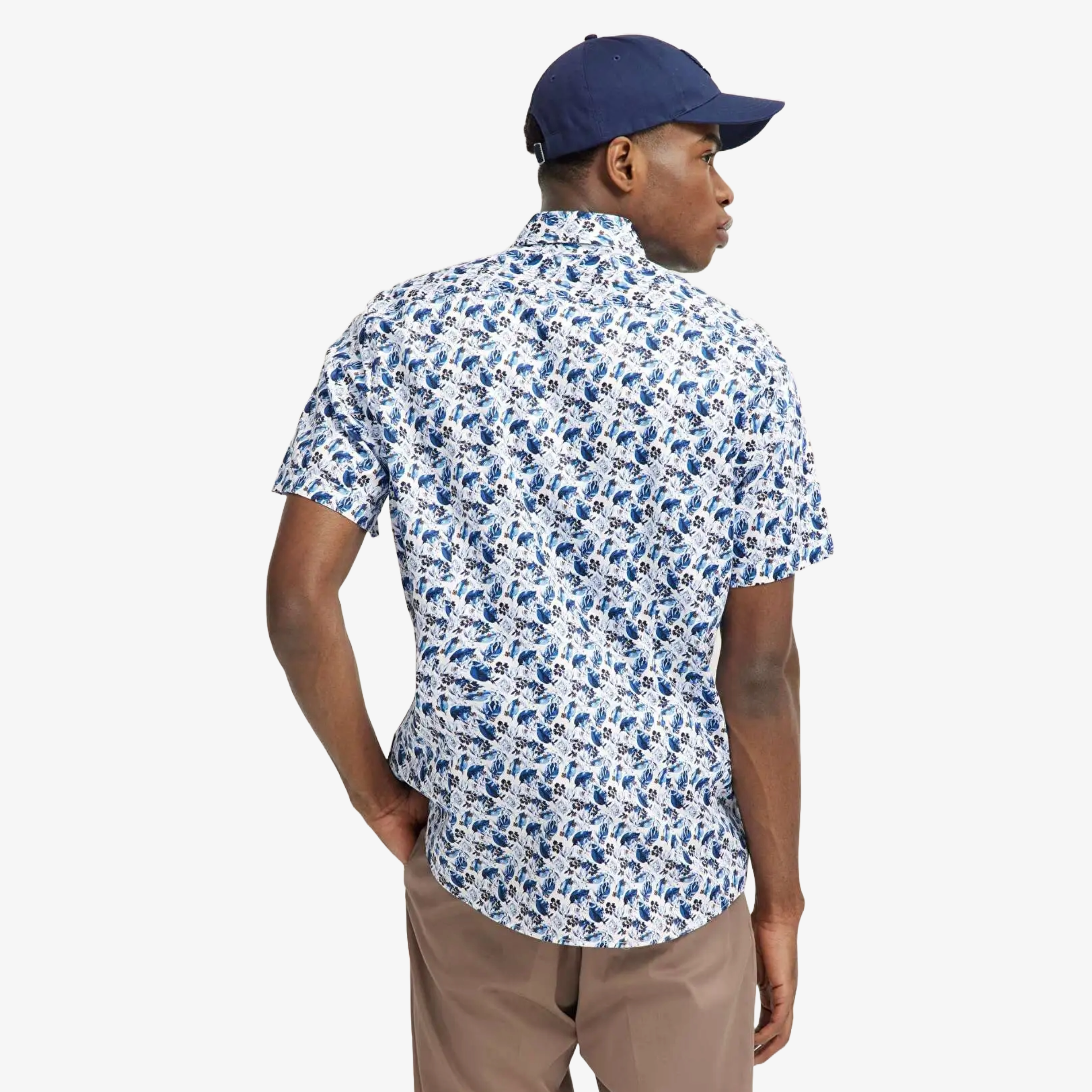 Bugatti Floral Printed Short Sleeve Shirt - Blue-Grey