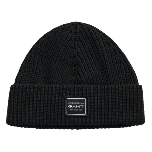 Gant Cotton Ribbed Beanie - Black