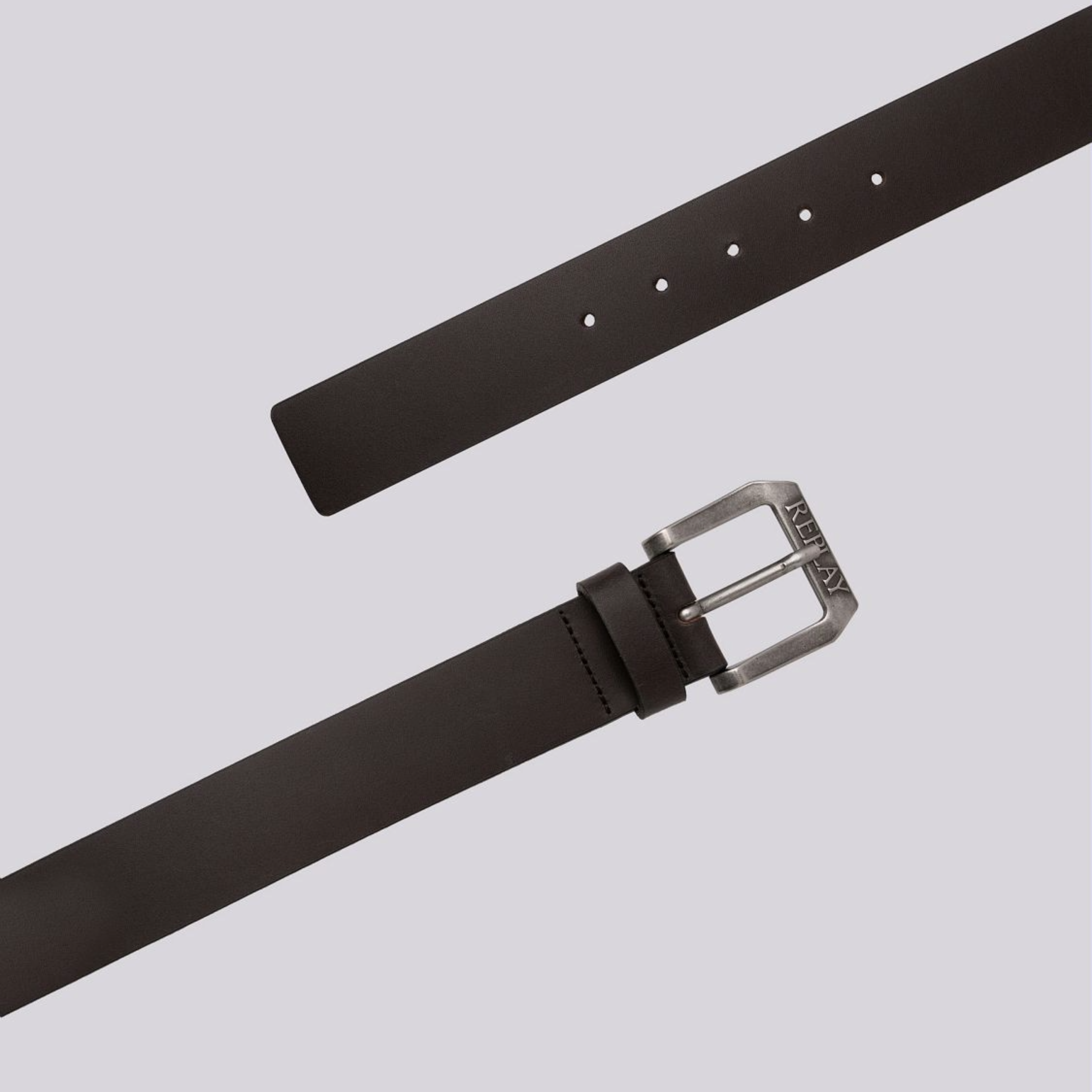 Replay Leather Belt With Logo - Black Brown