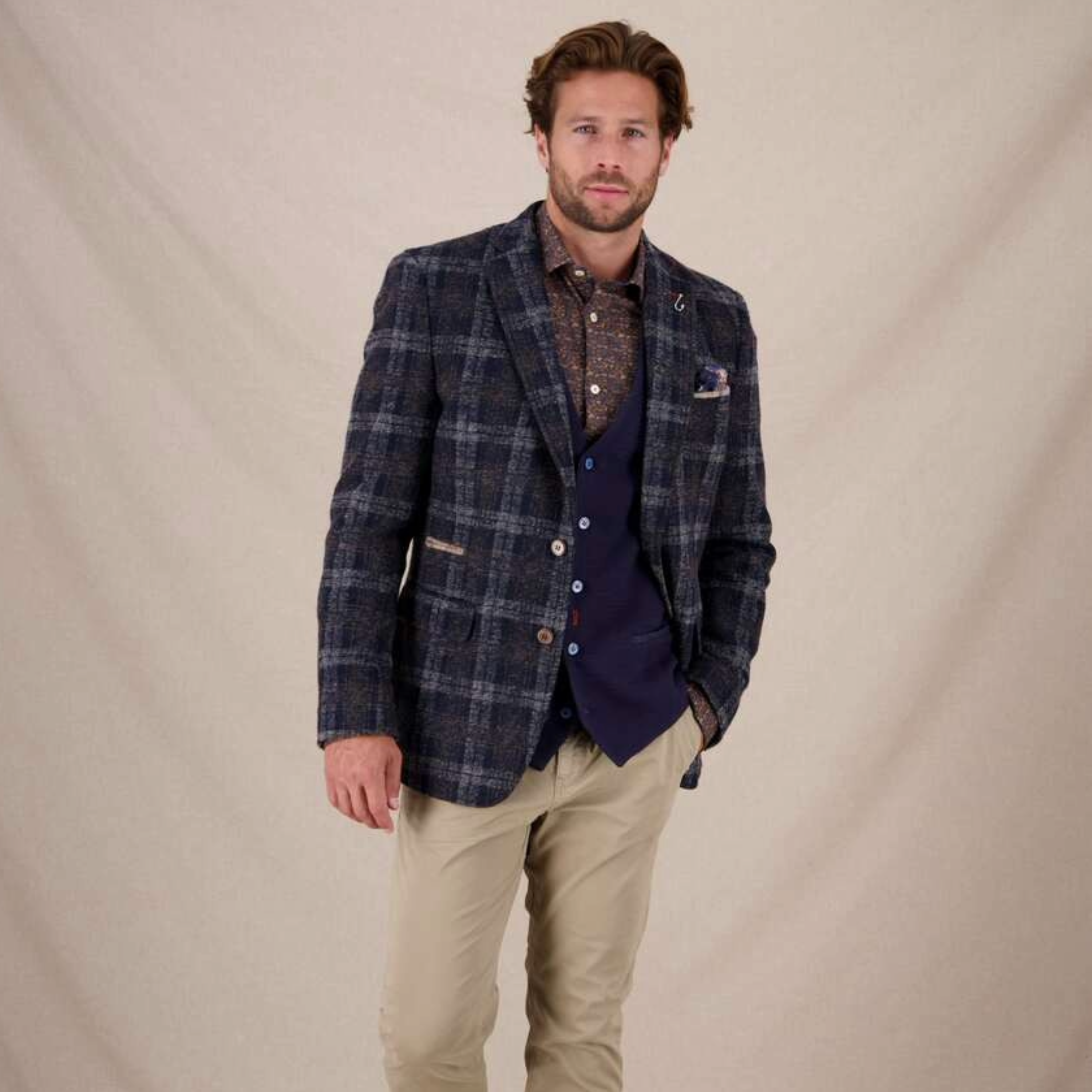 A Fish Named Fred Check Jacket - Navy & Chocolate Brown