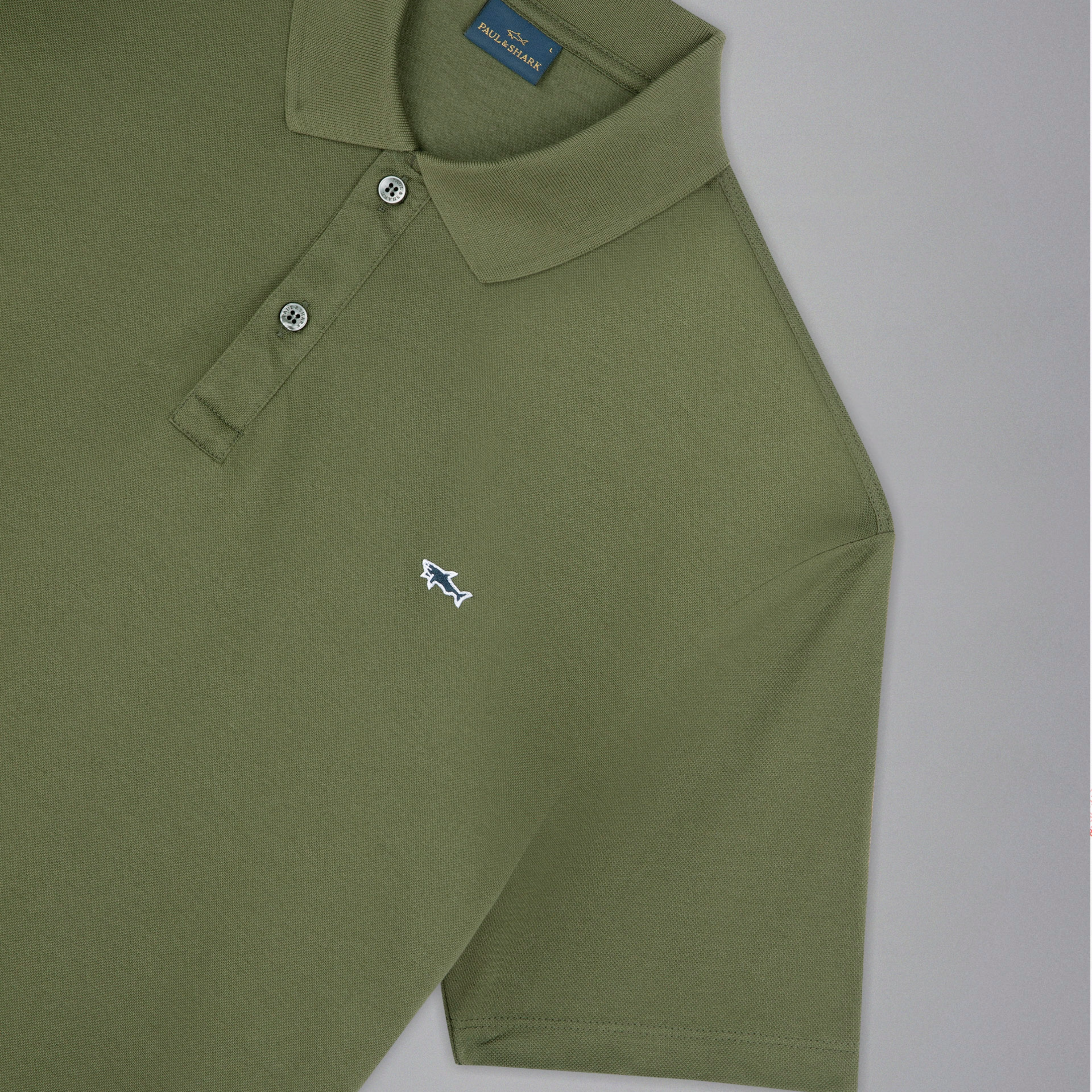 Paul & Shark Cotton Pique Shark Badge Polo Shirt - Army Green