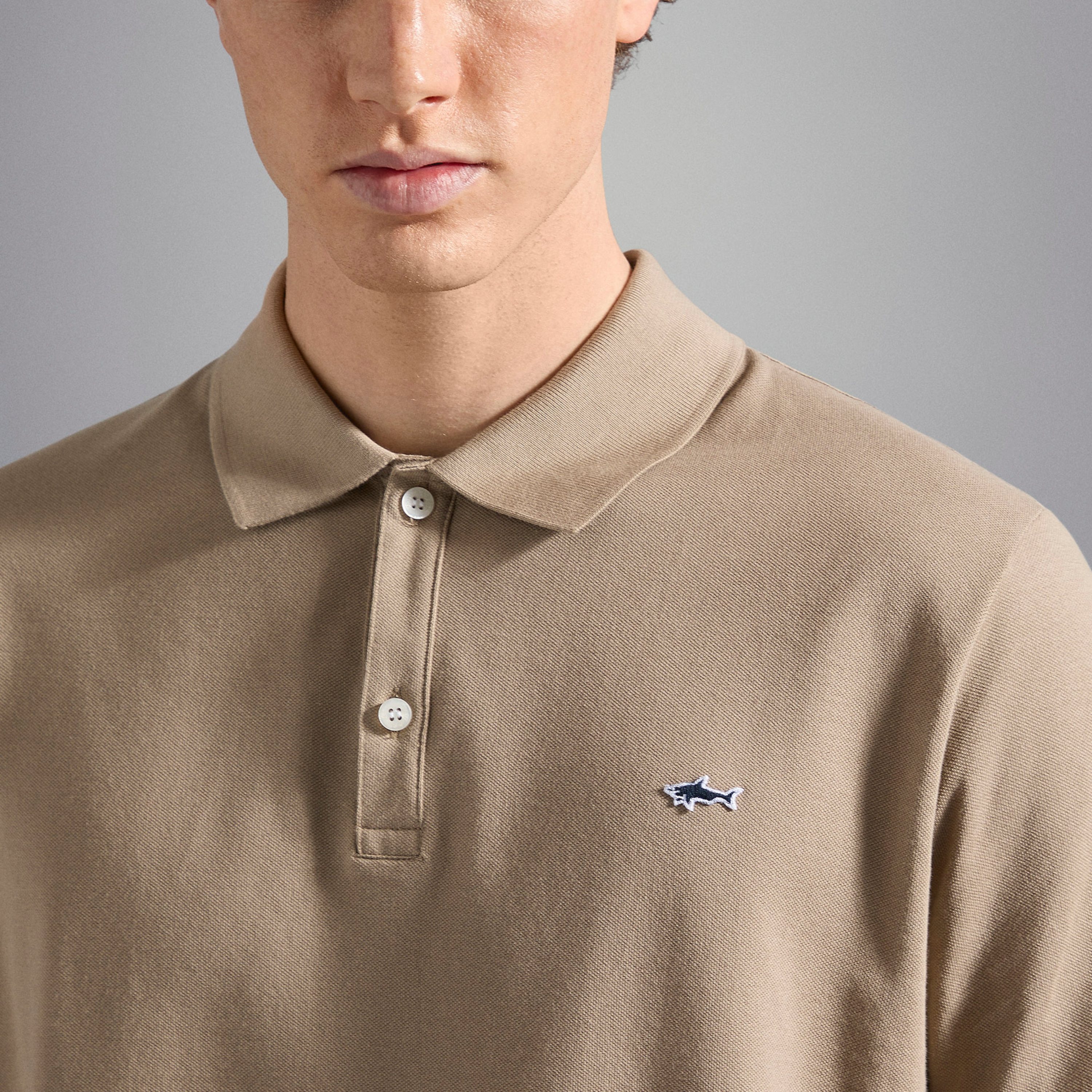 Paul & Shark Cotton Pique Shark Badge Polo Shirt - Khaki