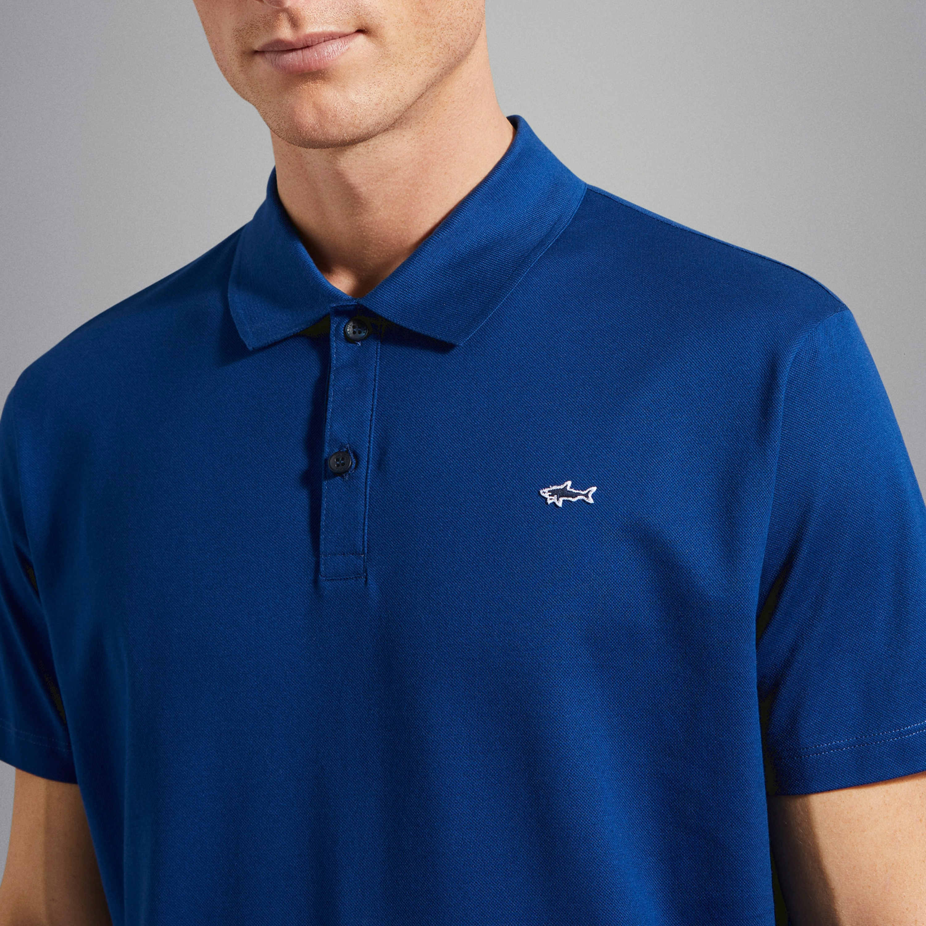 Paul & Shark Cotton Pique Shark Badge Polo Shirt - Bluette