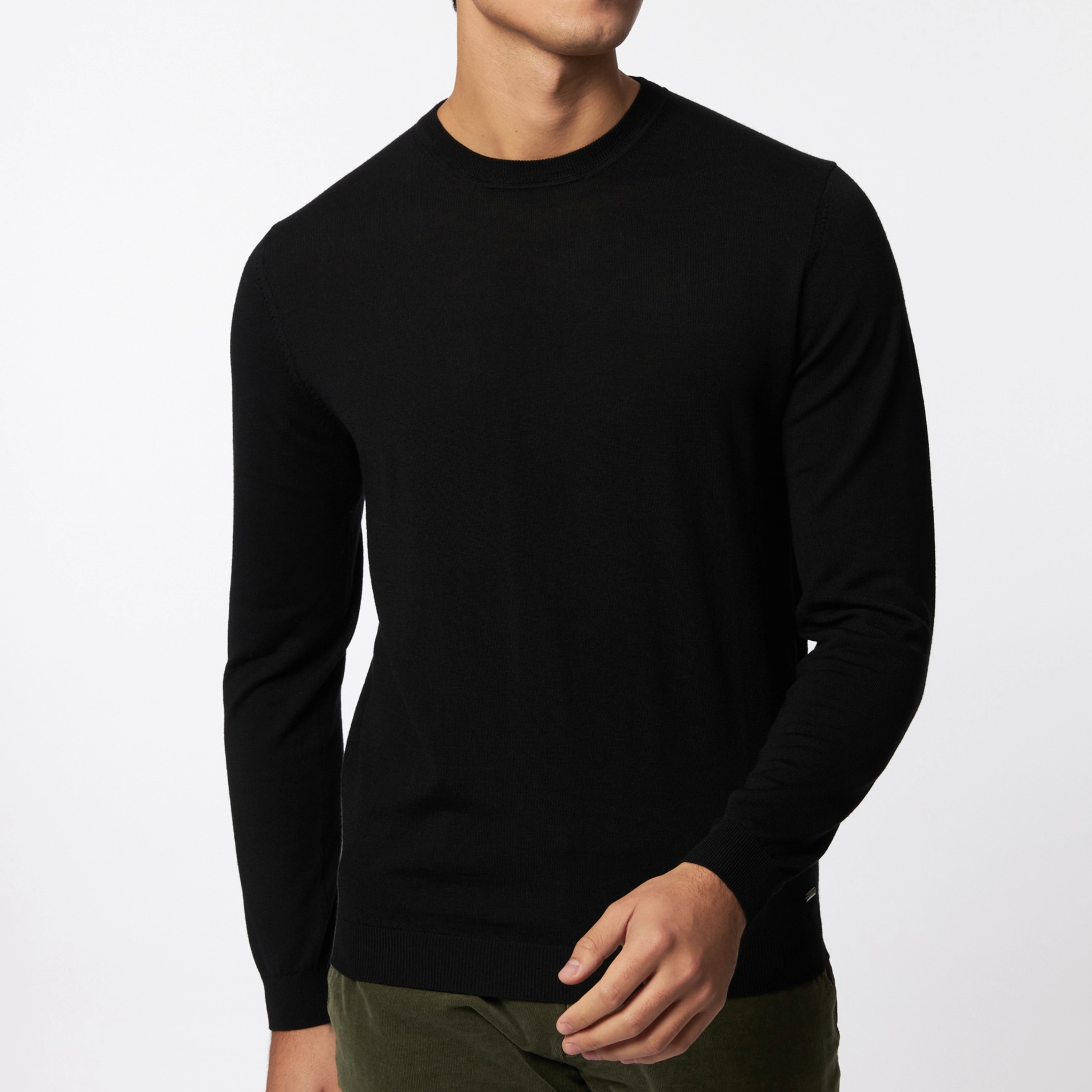 Roy Robson Merino Wool Crew Neck Jumper - Black