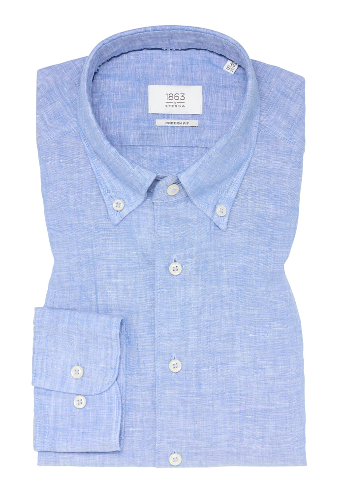 ETERNA 1863 Pure Linen Shirt in Mid Blue 2365 XS95