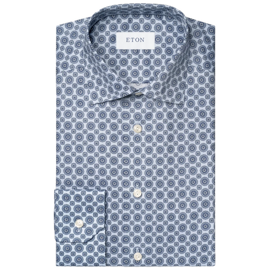 Eton Twill Print Shirt - Mid Blue