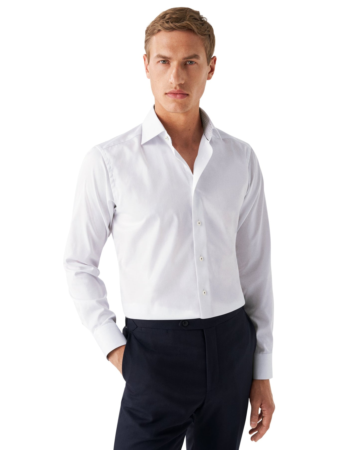 ETON Signature Twill Contemporary Fit Shirt in White with Floral Contrast Details 10001046000