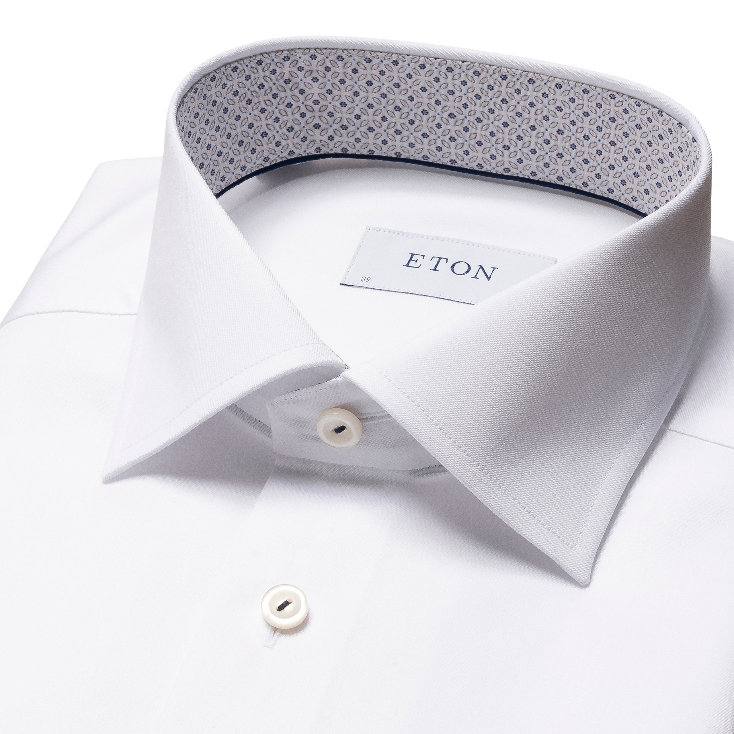 Eton Signature Twill Contemporary Fit Shirt with Floral Contrast Details - White