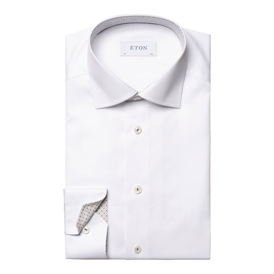 Eton Signature Twill Contemporary Fit Shirt with Floral Contrast Details - White