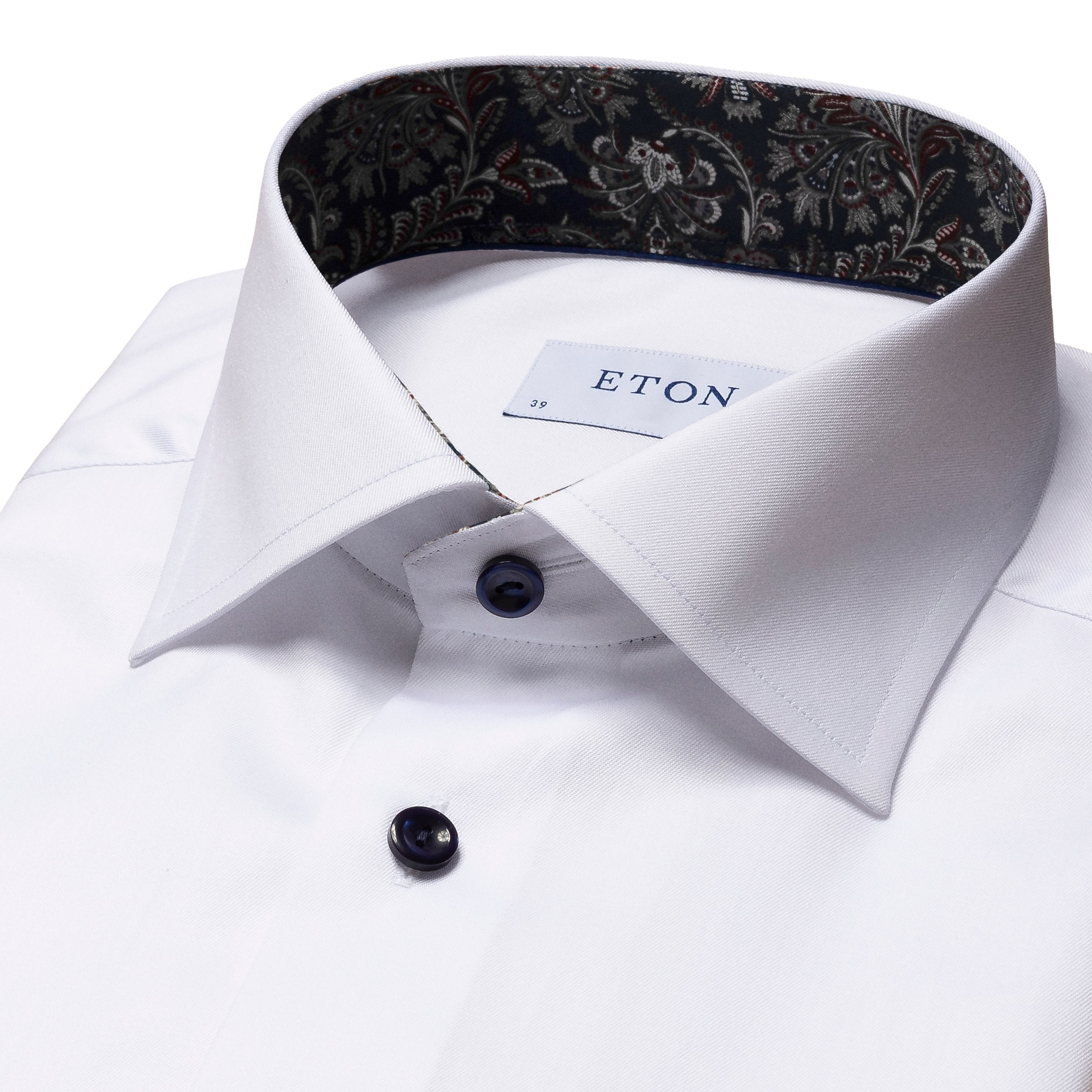 Eton Signature Twill Slim Fit Shirt with Paisley Contrast Details - White