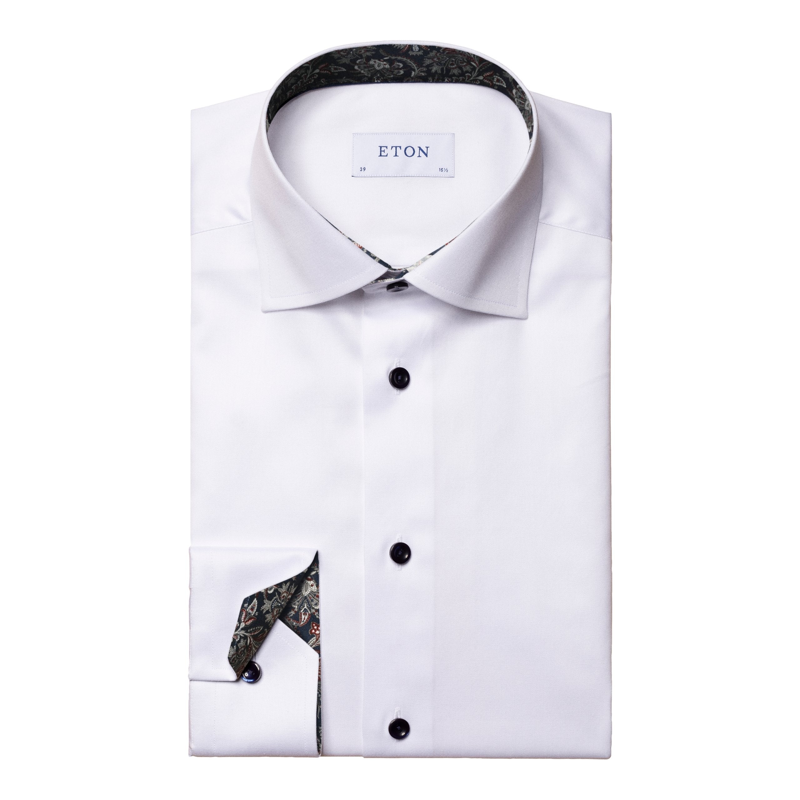 Eton Signature Twill Slim Fit Shirt with Paisley Contrast Details - White
