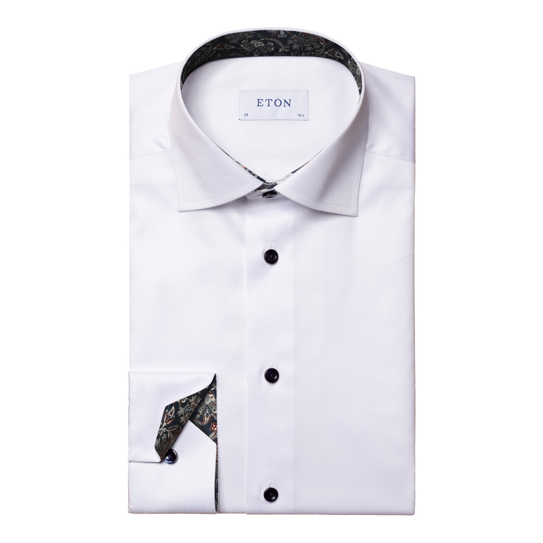 ETON Signature Twill Slim Fit Shirt in White with Paisley Contrast Details 10001080600