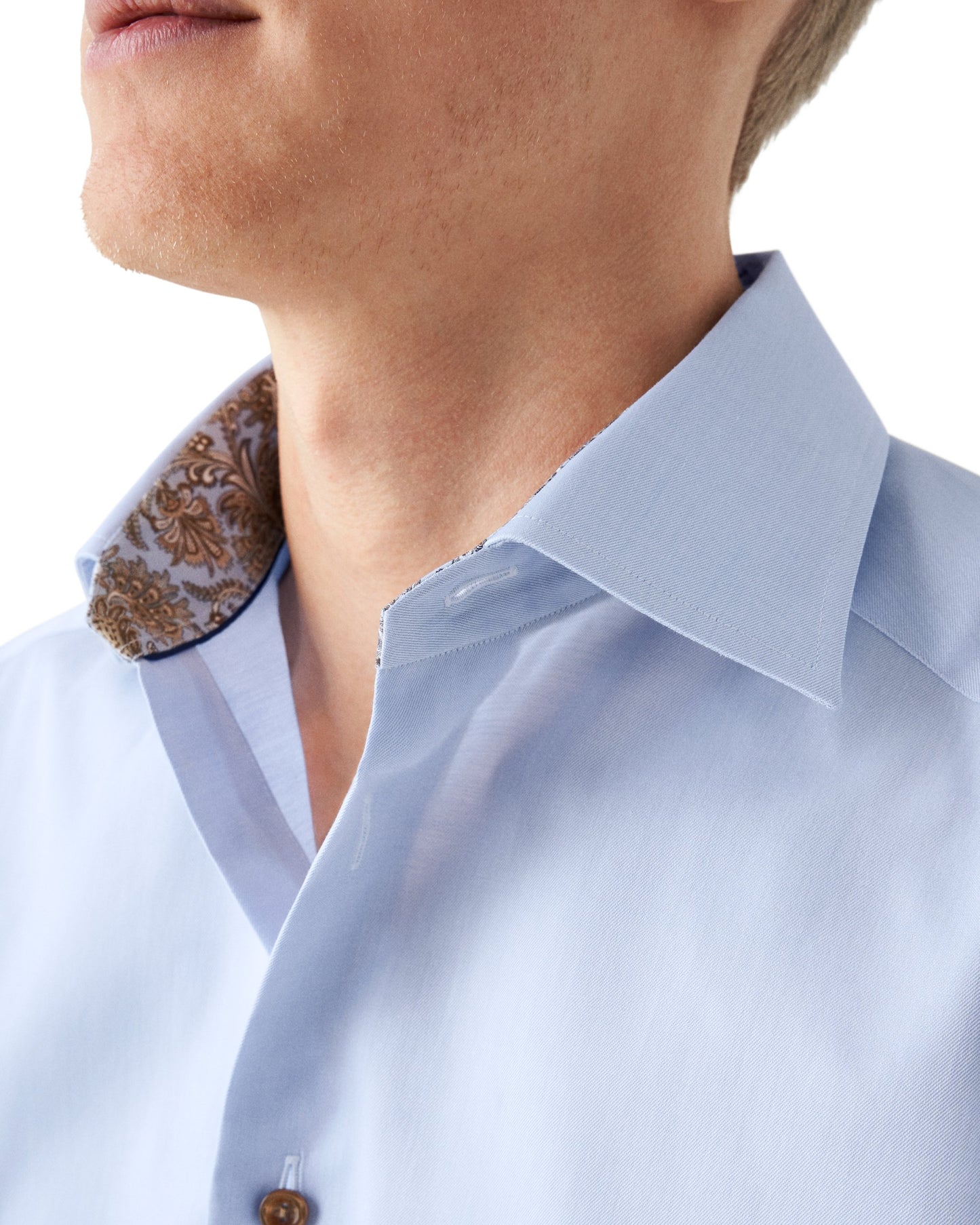 Eton Signature Twill Slim Fit Shirt with Paisley Contrast Details - Light Blue