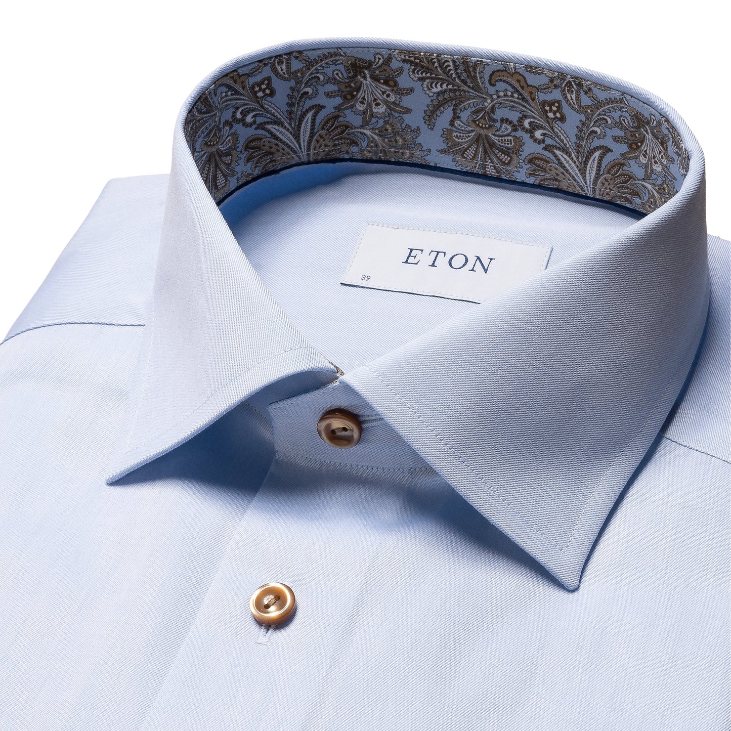 Eton Signature Twill Slim Fit Shirt with Paisley Contrast Details - Light Blue