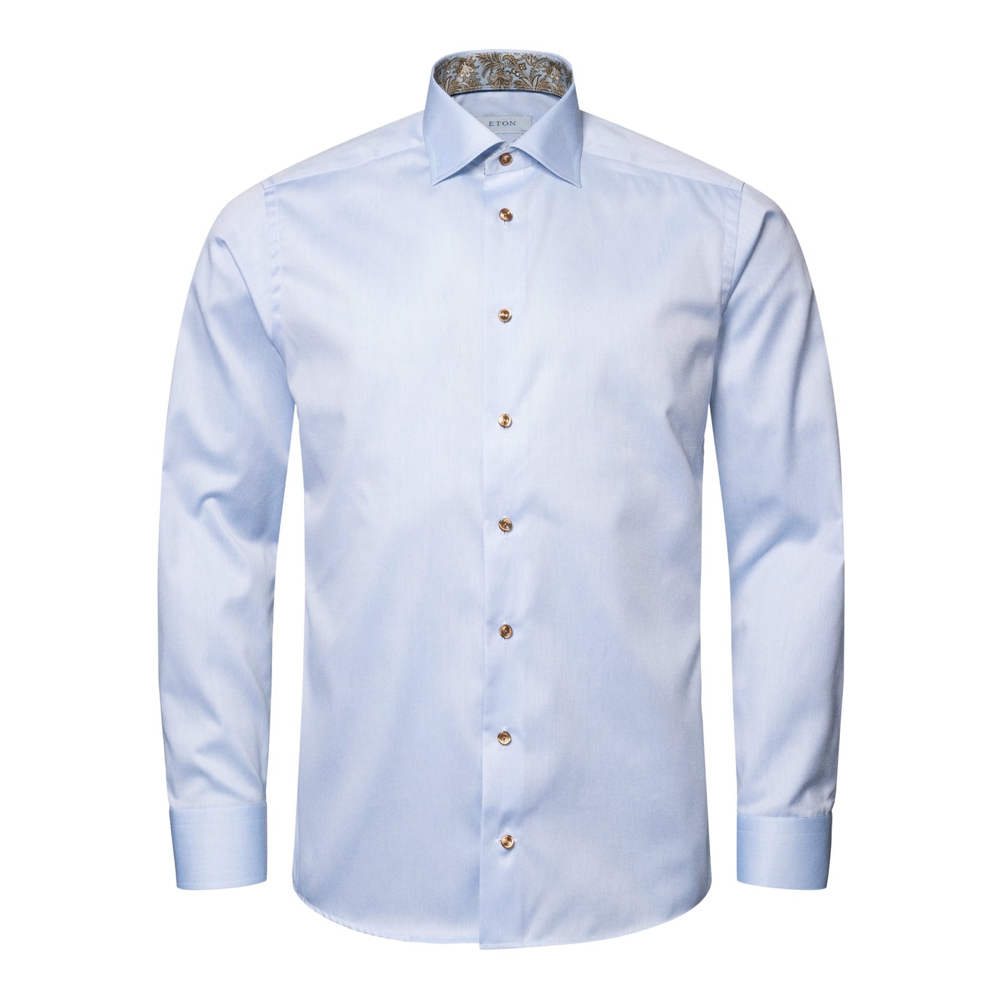 Eton Signature Twill Slim Fit Shirt with Paisley Contrast Details - Light Blue