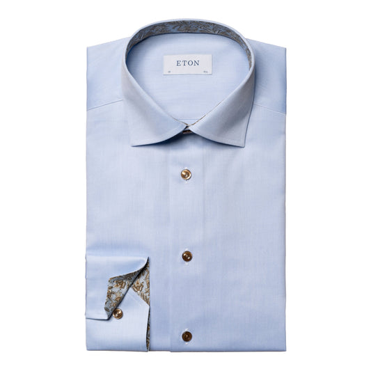 ETON Signature Twill Slim Fit Shirt  in Light Blue with Paisley Contrast Details 10001026921