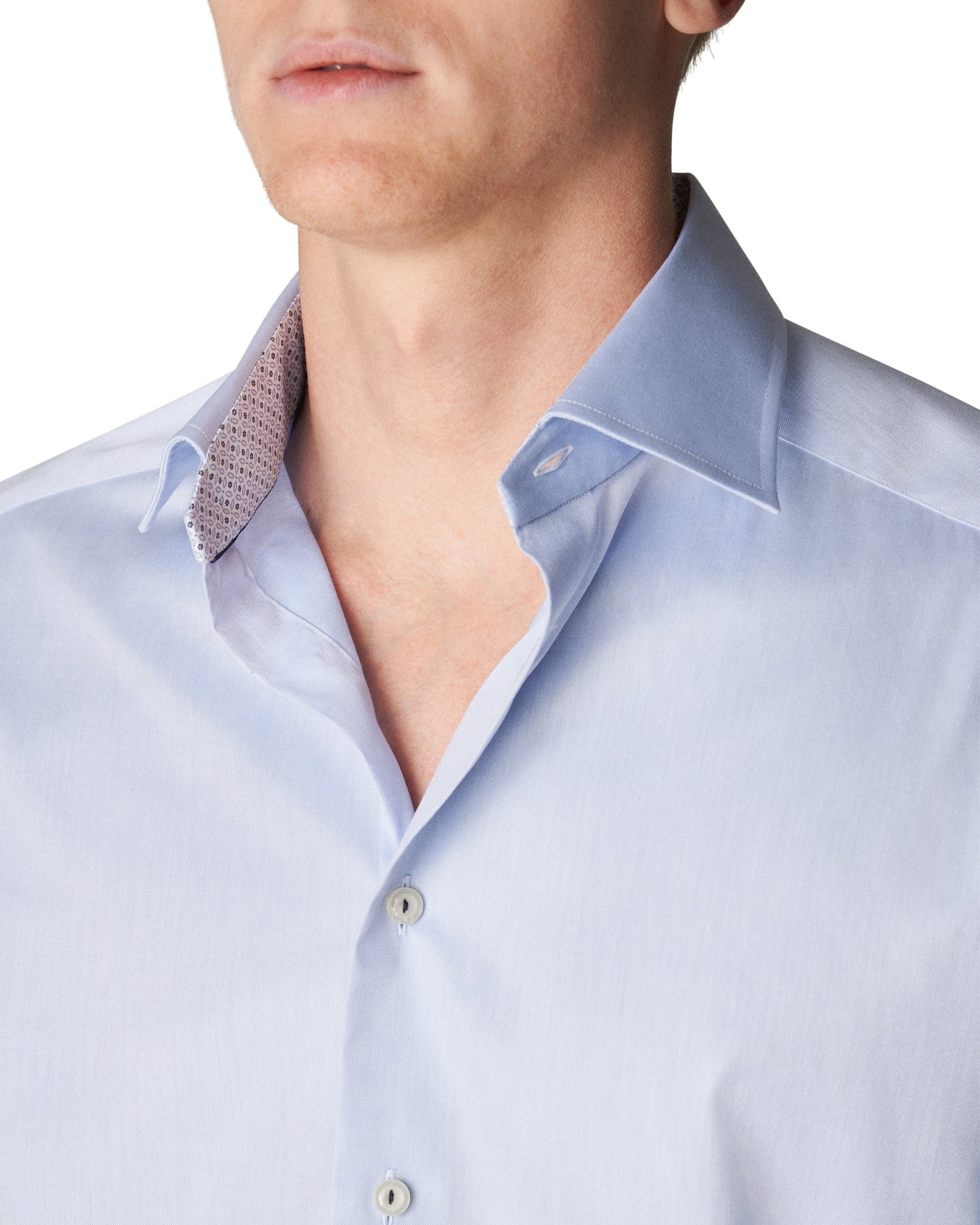 Eton Signature Twill Contemporary Fit Shirt with Floral Contrast Details - Light Blue