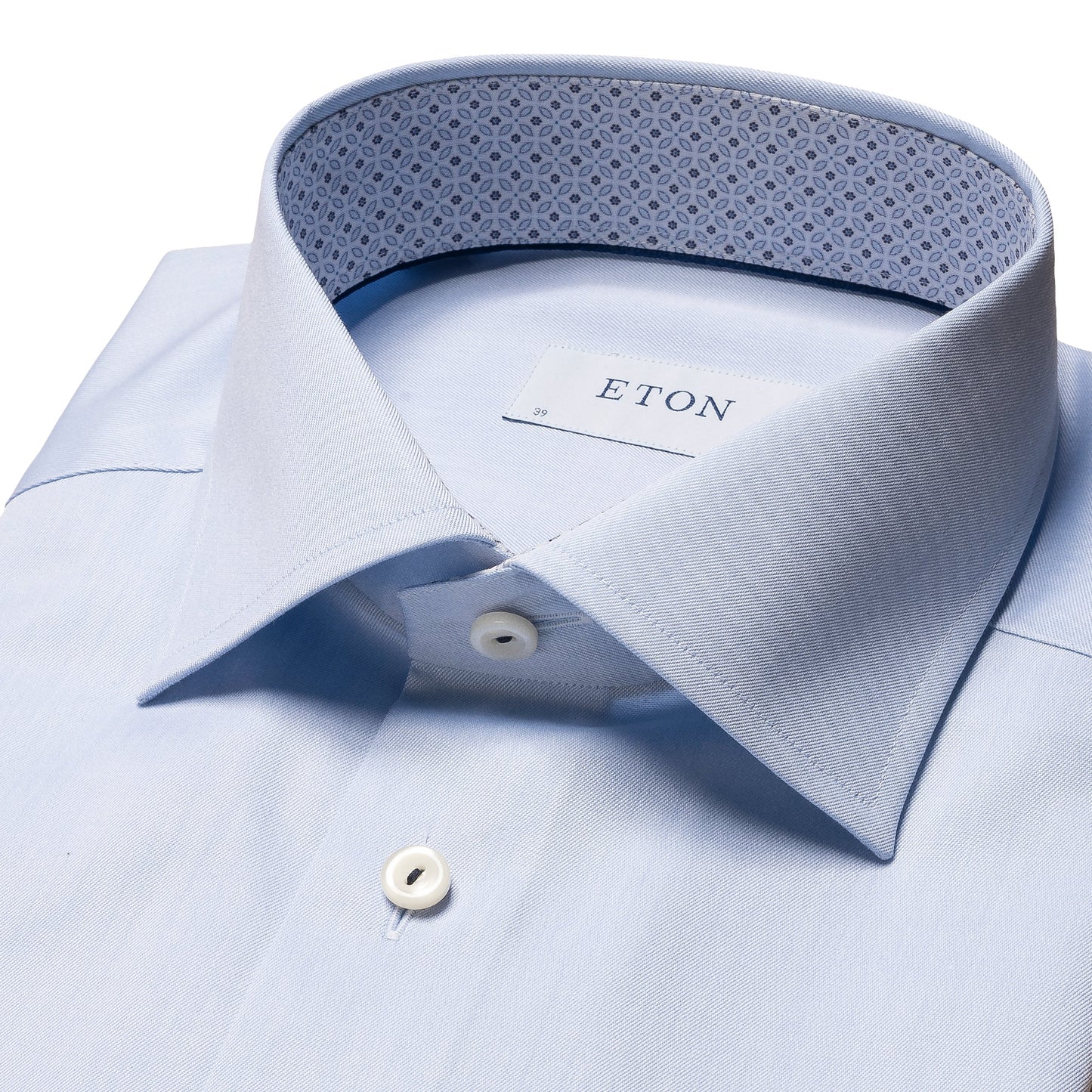 Eton Signature Twill Contemporary Fit Shirt with Floral Contrast Details - Light Blue