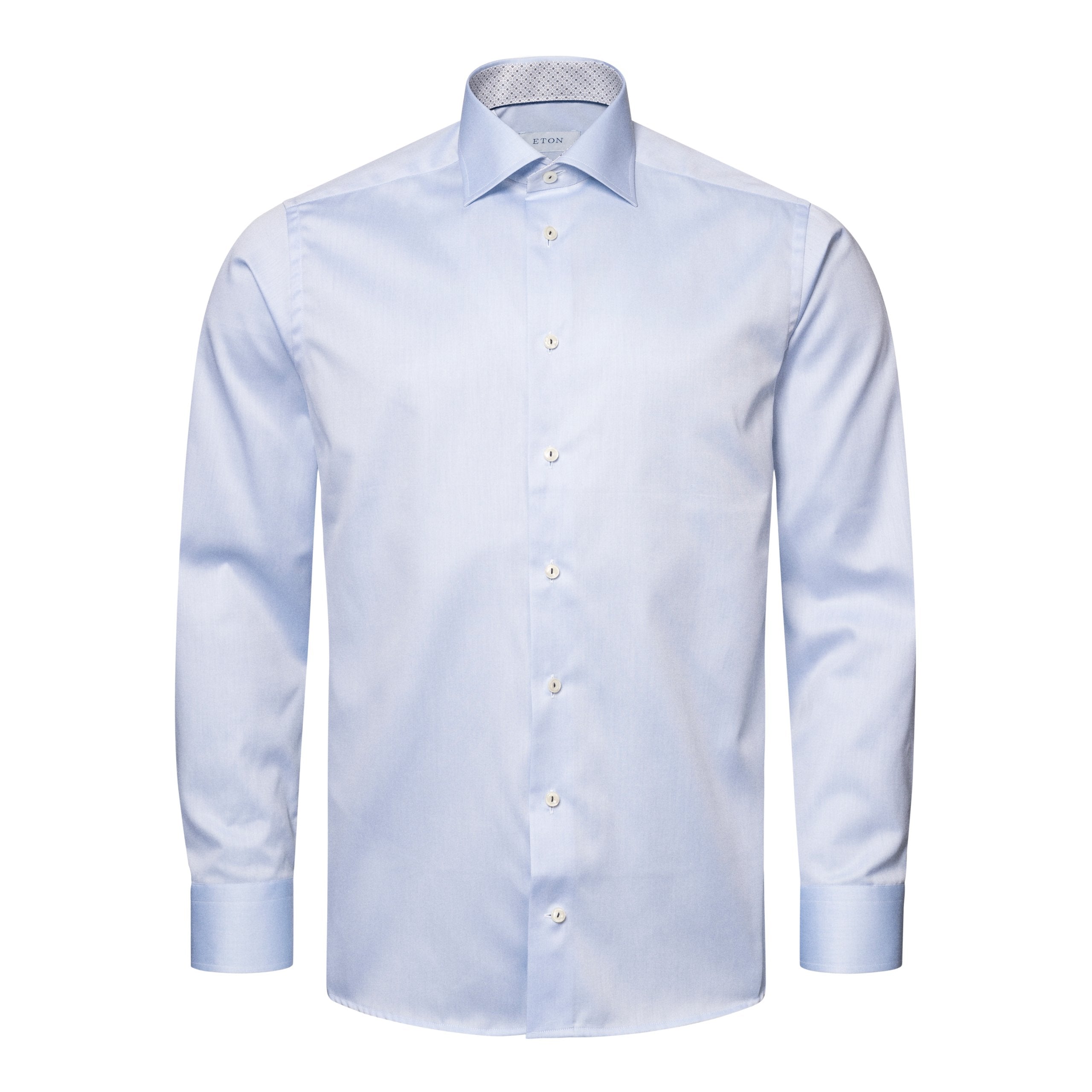 Eton Signature Twill Contemporary Fit Shirt with Floral Contrast Details - Light Blue