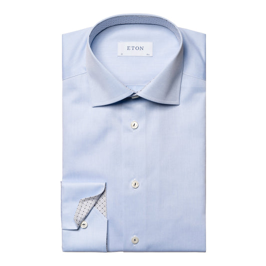 Eton Signature Twill Contemporary Fit Shirt with Floral Contrast Details - Light Blue