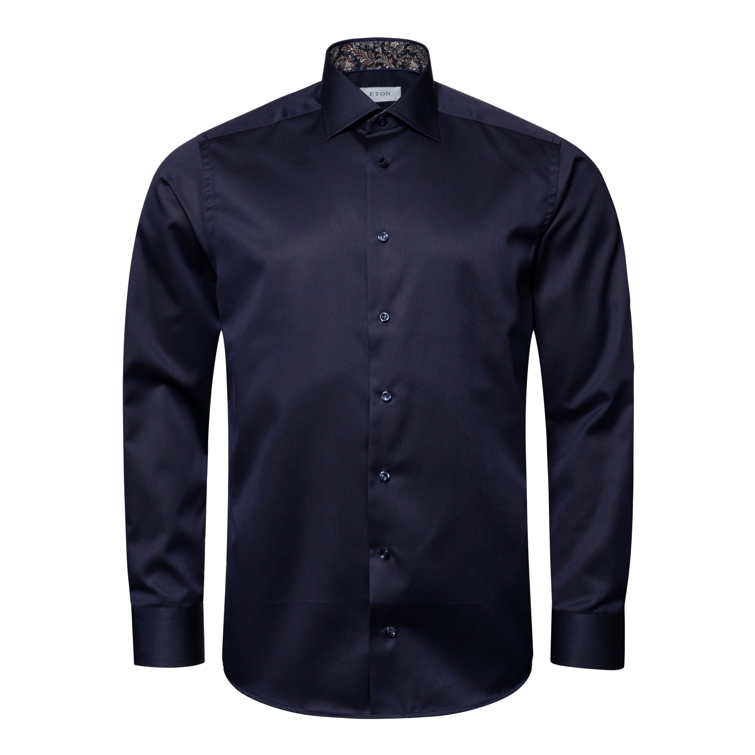Eton Signature Twill Slim Fit Shirt with Paisley Contrast Details - Navy