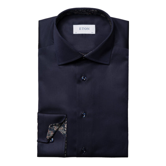 ETON Signature Twill Slim Fit Shirt in Navy with Paisley Contrast Details 10001026929