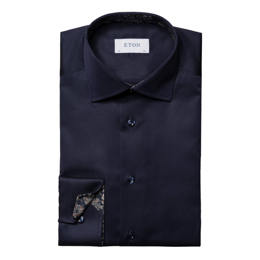 Eton Signature Twill Slim Fit Shirt with Paisley Contrast Details - Navy