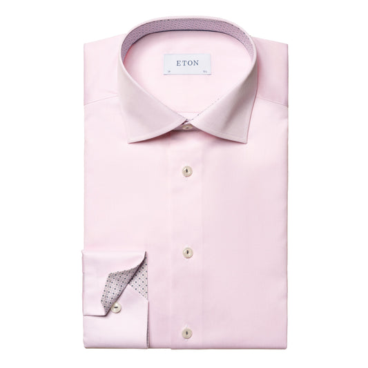 Eton Signature Twill Contemporary Fit Shirt with Floral Contrast Details - Pink