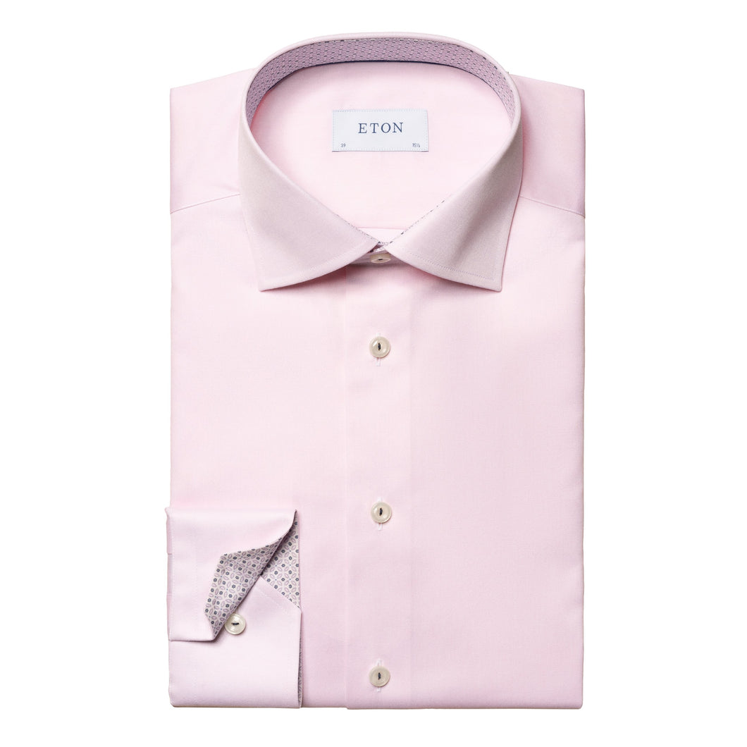 ETON Signature Twill Contemporary Fit Shirt in Pink with Floral Contrast Details 10001046080