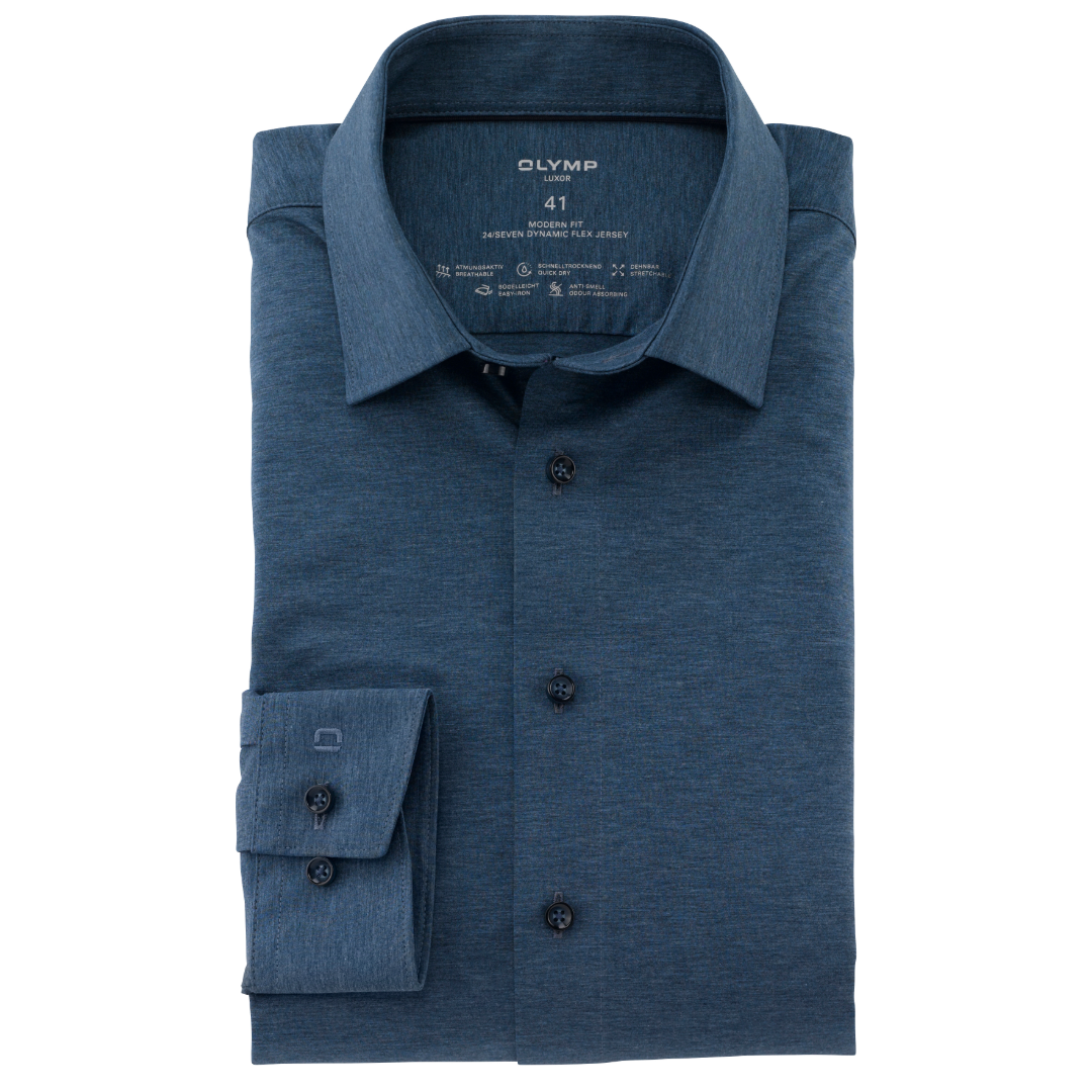 Olymp Luxor 24/7 Slim Fit Flex Jersey Shirt - Blue