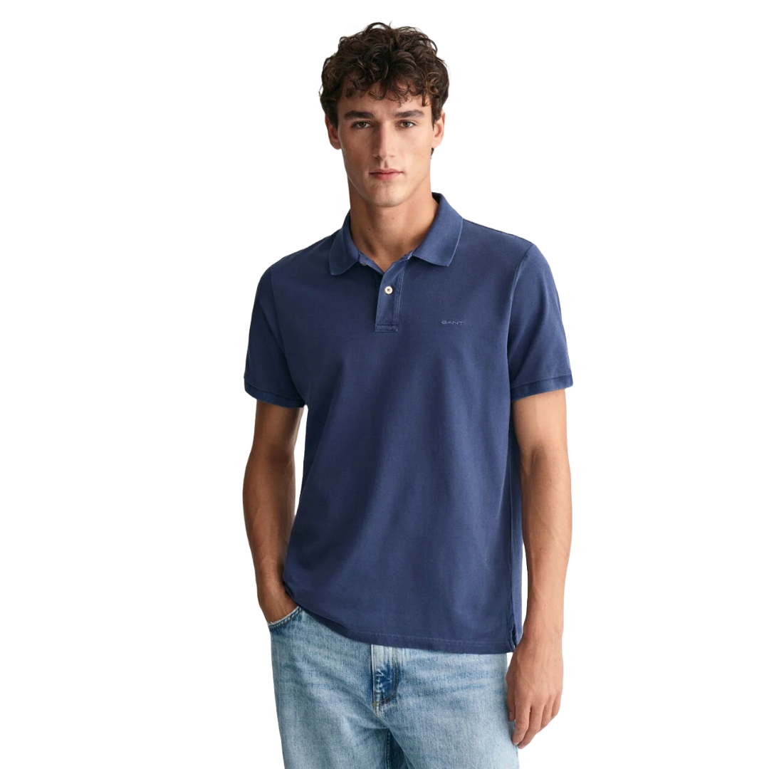 Gant Sunfaded Pique Polo Shirt - Dark Blue