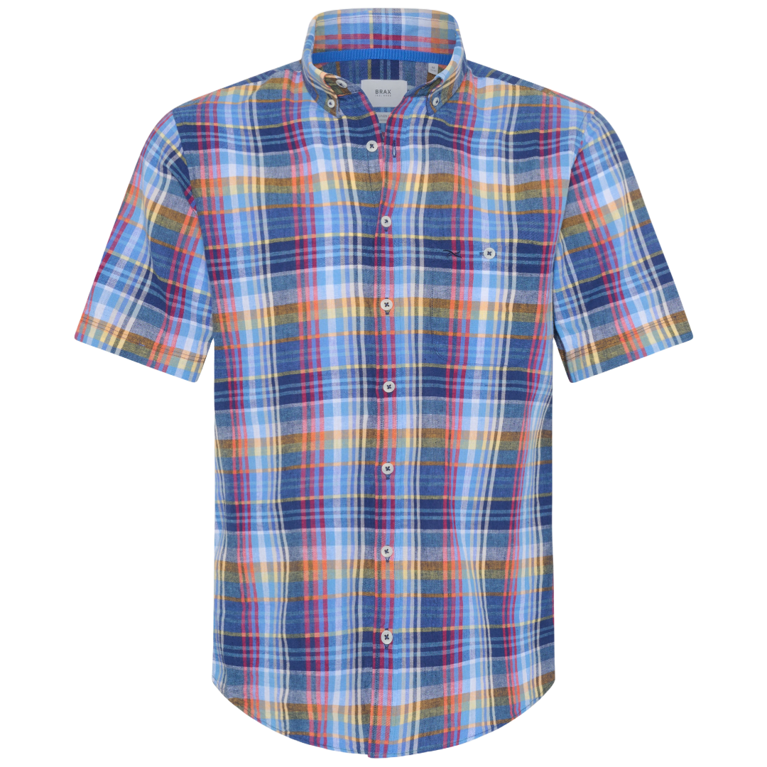 Brax Dan Short Sleeve Check Shirt - Blue