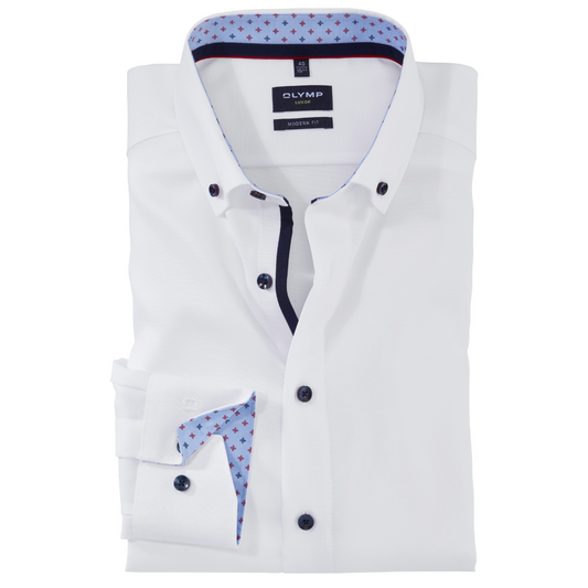 Olymp Luxor Slim Fit Shirt - White with Print Trim