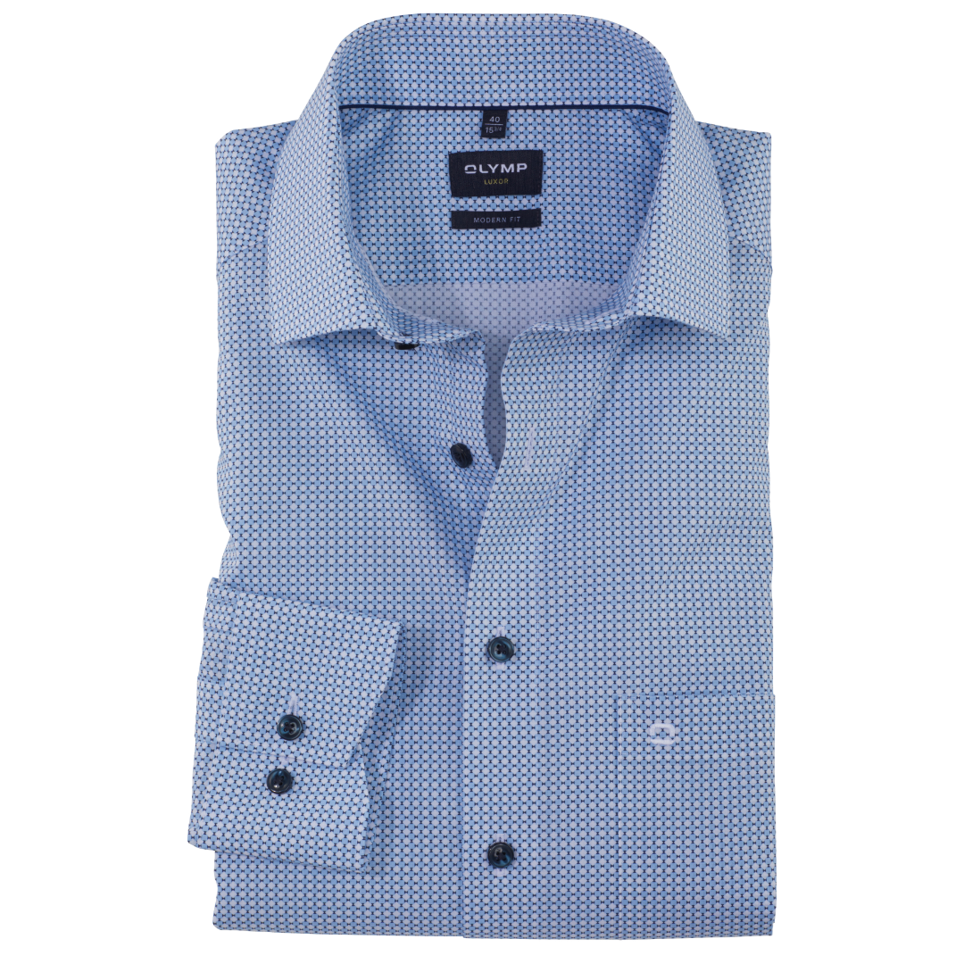 Olymp Luxor Modern Fit Print Shirt - Light Blue